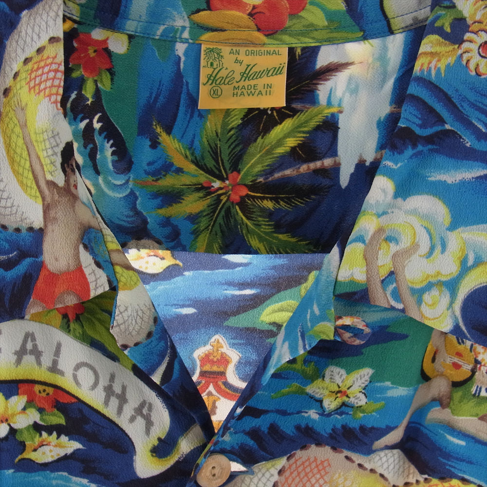 SUN SURF サンサーフ SS39059 SPECIAL EDITION LAND OF ALOHA レーヨン 半袖 アロハシャツ ブルー系 マルチカラー系 XL【美品】【中古】