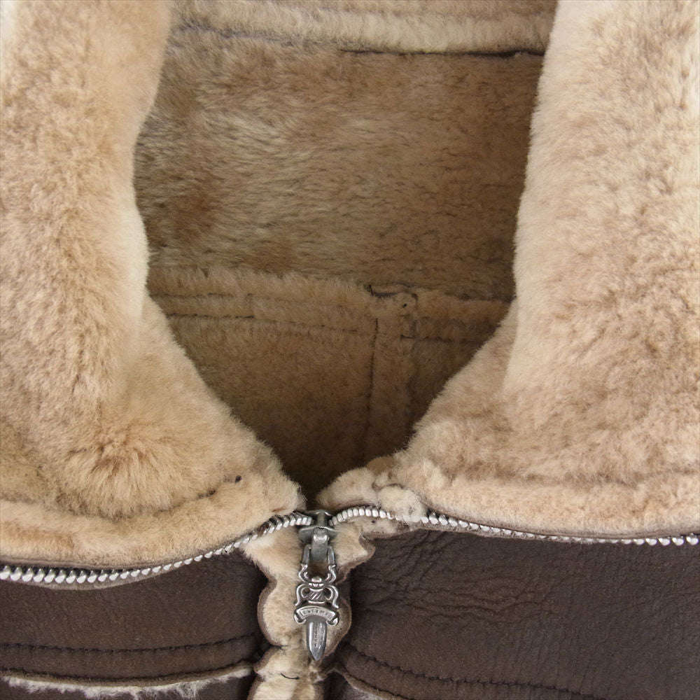 CHROME HEARTS クロムハーツ（原本無） ダガージップ レザー ムートン ボア ジャケット ブラウン系 L【中古】