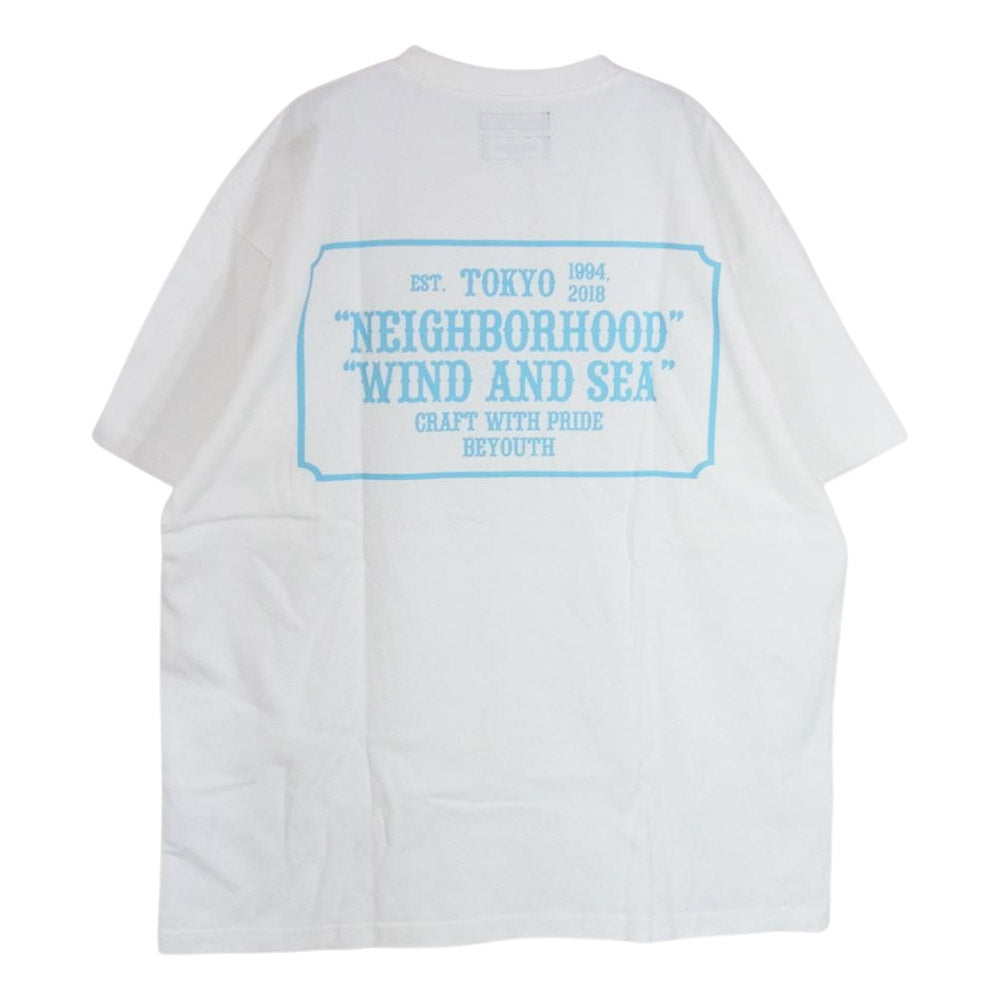 NEIGHBORHOOD ネイバーフッド 22AW 221FRWSN-STM02S × WIND AND SEA ウィンダンシー フロントロゴ プリント Tシャツ ホワイト系 XL【新古品】【未使用】【中古】