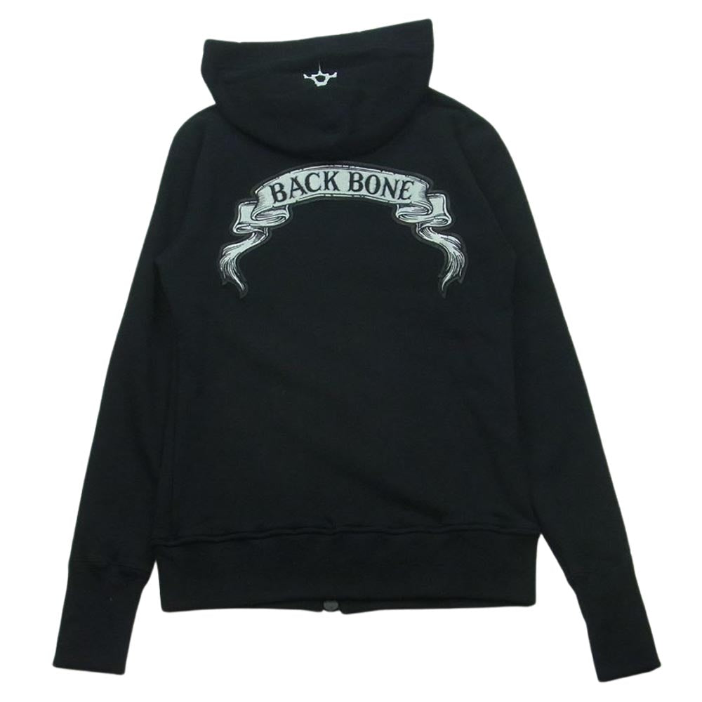 BACKBONE バックボーン 09AW BB09FW-SW100BK バック ロゴ刺繍 ワッペン フルジップ パーカー 日本製 ブラック系 L【美品】【中古】