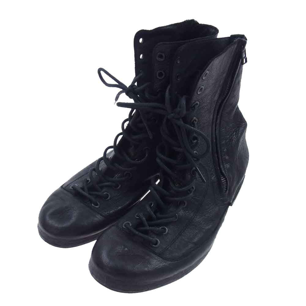 ヨウジヤマモト プリュスノアール 21SS ND-E04-763 PIECE DYE GOAT LACE UP FASTENER BOOTS サイドジップ レースアップ ブーツ ブラック系【中古】