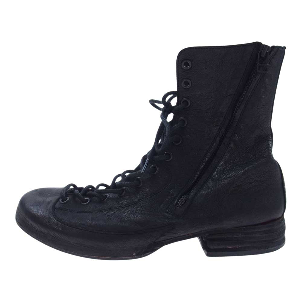 ヨウジヤマモト プリュスノアール 21SS ND-E04-763 PIECE DYE GOAT LACE UP FASTENER BOOTS サイドジップ レースアップ ブーツ ブラック系【中古】