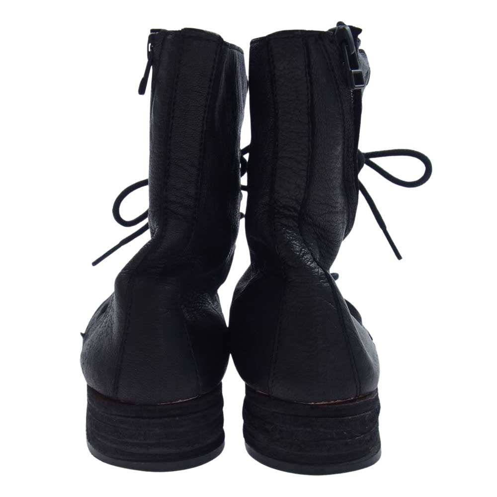 ヨウジヤマモト プリュスノアール 21SS ND-E04-763 PIECE DYE GOAT LACE UP FASTENER BOOTS サイドジップ レースアップ ブーツ ブラック系【中古】