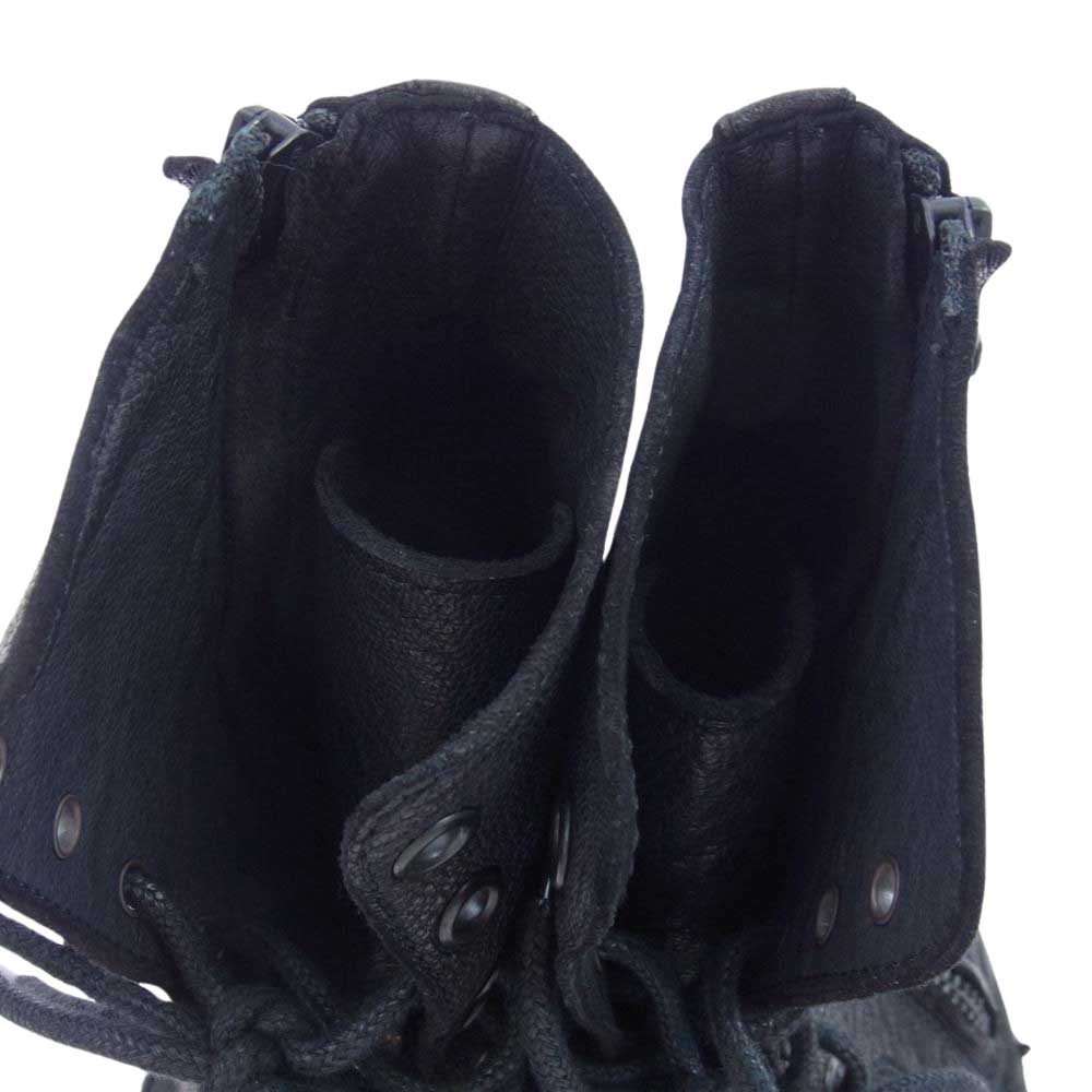 ヨウジヤマモト プリュスノアール 21SS ND-E04-763 PIECE DYE GOAT LACE UP FASTENER BOOTS サイドジップ レースアップ ブーツ ブラック系【中古】