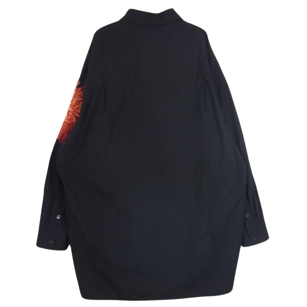 Yohji Yamamoto POUR HOMME ヨウジヤマモトプールオム 22SS HG-B90-034 ダリア刺繍 橙入りB 長袖 シャツ ブラウス ブラック系 2【中古】