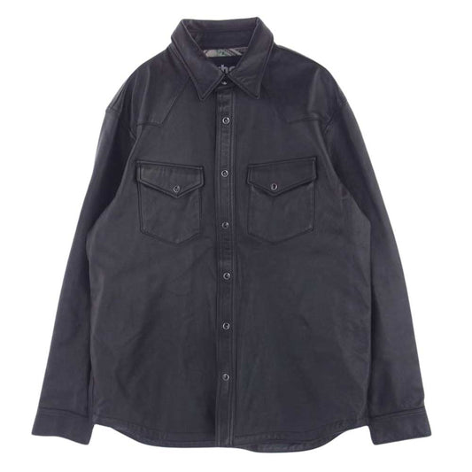 schott ショット 782-3150013 LAMB LEATHER WESTERN SHIRT ラム レザー ウエスタン シャツ ブラック系 L【中古】