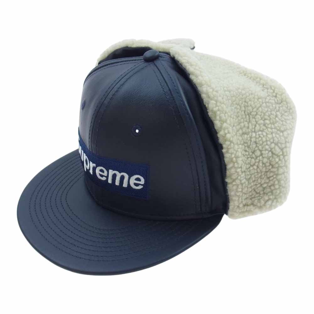 Supreme シュプリーム Leather Earflap Box Logo New Era ニューエラ レザー イヤーフラップ ボックスロゴ キャップ 帽子 ネイビー ネイビー系【美品】【中古】