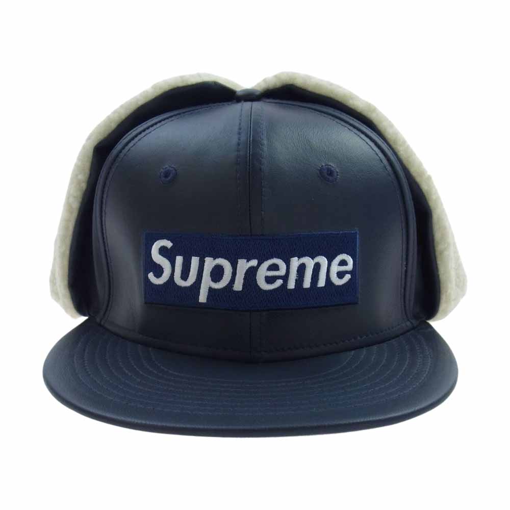Supreme シュプリーム Leather Earflap Box Logo New Era ニューエラ レザー イヤーフラップ ボックスロゴ キャップ 帽子 ネイビー ネイビー系【美品】【中古】
