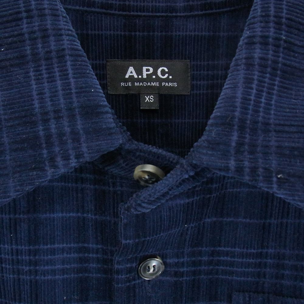A.P.C. アーペーセー RUE MADAME PARIS コーデュロイ 長袖 シャツ ネイビー系 XS【中古】