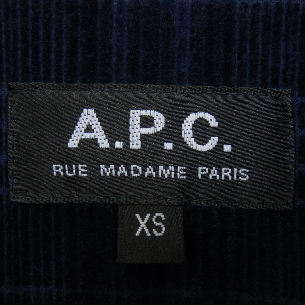 A.P.C. アーペーセー RUE MADAME PARIS コーデュロイ 長袖 シャツ ネイビー系 XS【中古】