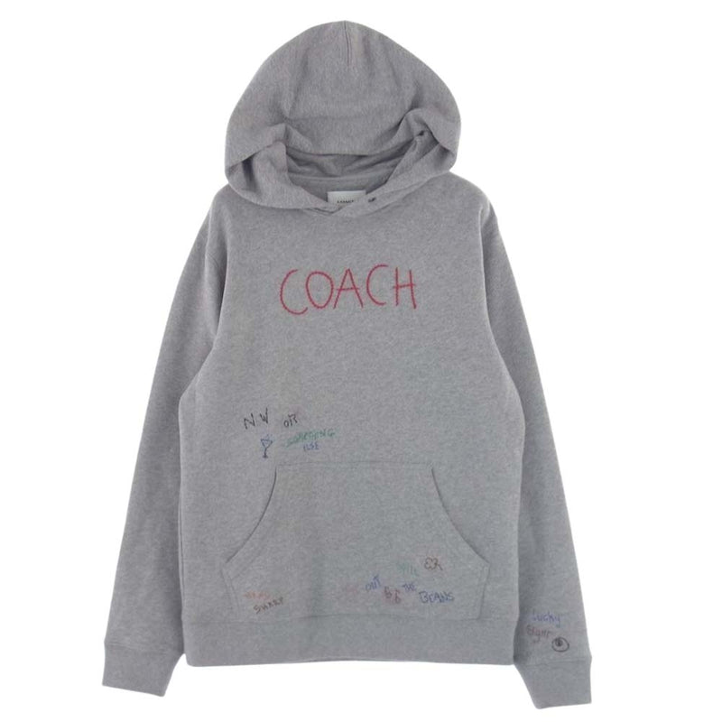 COACH コーチ C3730 Hand Drawing Hoodie ロゴ刺繍 メッセージ エンブロイダリ― プルオーバ― パーカー フーディ グレー系 S【中古】