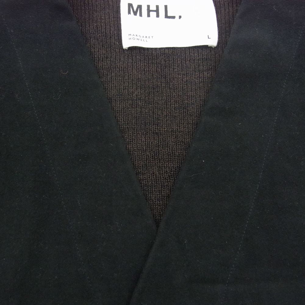 MARGARET HOWELL マーガレットハウエル MHL 22AW DRY WOOL モールスキン切替 Vネック カーディガン ブラック系 ブラウン系 L【中古】