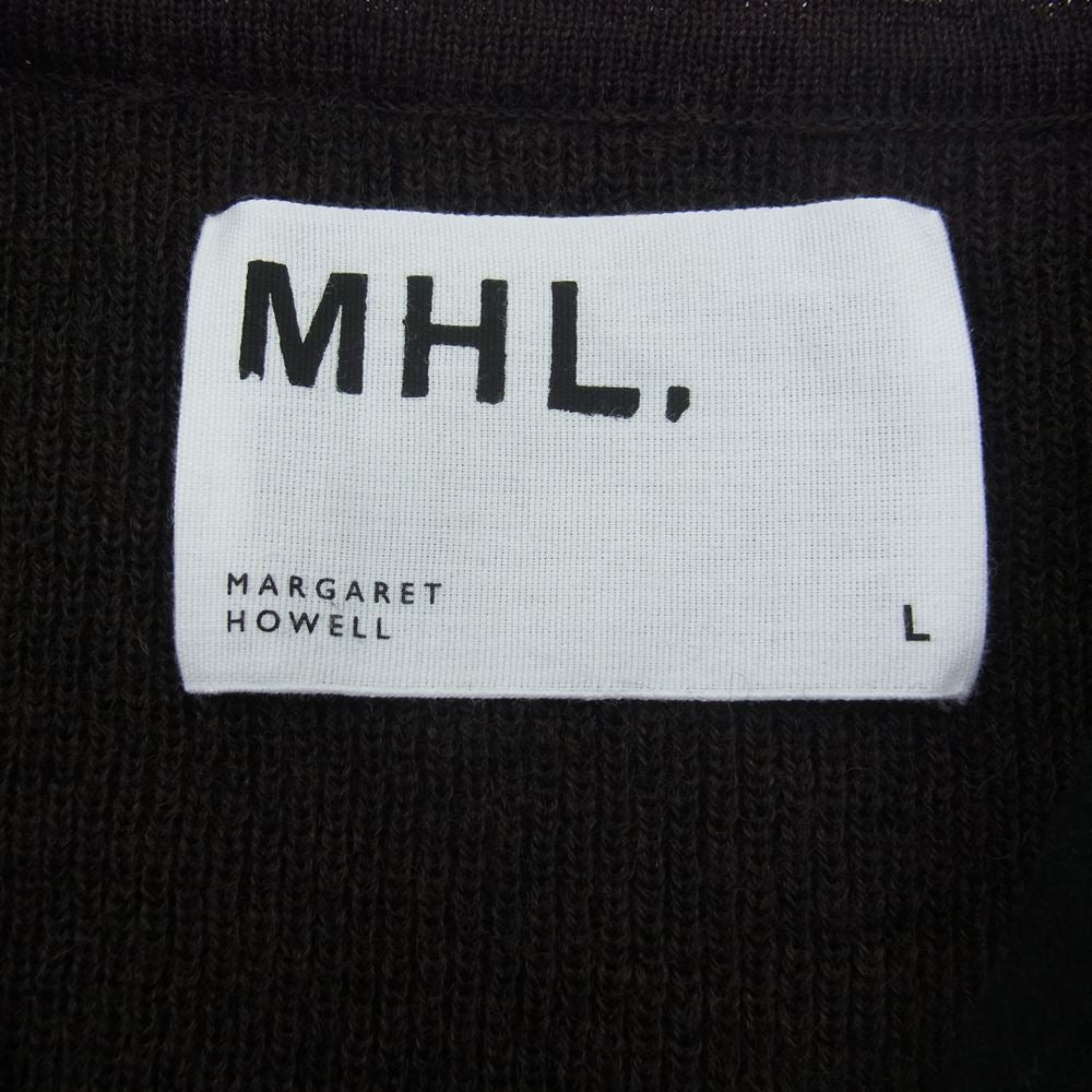 MARGARET HOWELL マーガレットハウエル MHL 22AW DRY WOOL モールスキン切替 Vネック カーディガン ブラック系 ブラウン系 L【中古】