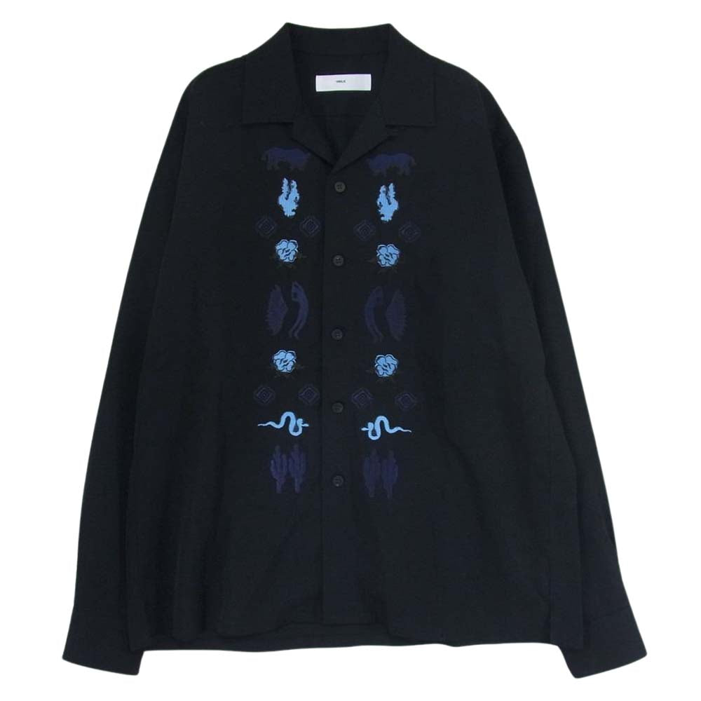 TOGA トーガ 22AW TV22-FJ340 ARCHIVES アーカイブス Rayon twill shirt エンブロイダリ― 刺繍 レーヨン ツイル 長袖 シャツ ブラック系 46【中古】