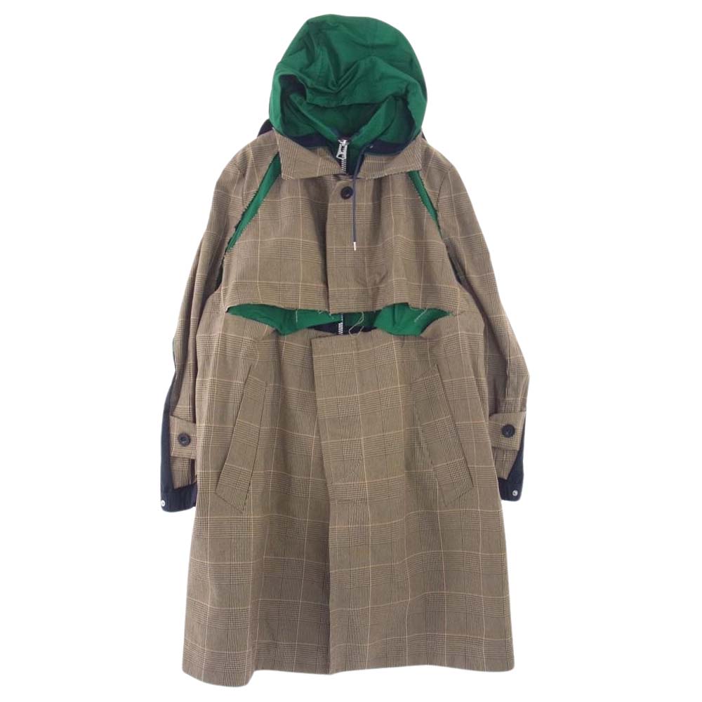 Sacai サカイ 19SS 19-01889M ドッキング チェック切替 ステンカラー コート ネイビー系 グリーン系 ブラウン系 1【極上美品】【中古】