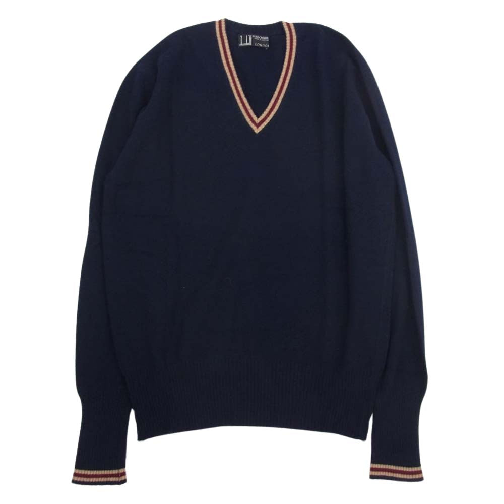 Dunhill ダンヒル スコットランド製 カシミヤ100％ Vネック ニット セーター ネイビー系 107cm/42【中古】