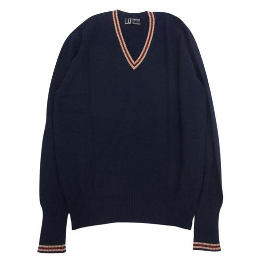 Dunhill ダンヒル スコットランド製 カシミヤ100％ Vネック ニット セーター ネイビー系 107cm/42【中古】