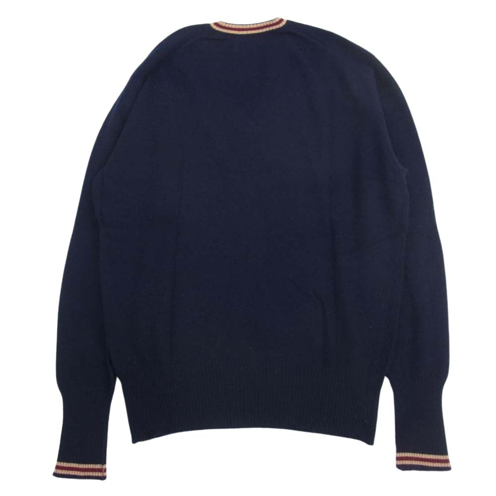 Dunhill ダンヒル スコットランド製 カシミヤ100％ Vネック ニット セーター ネイビー系 107cm/42【中古】