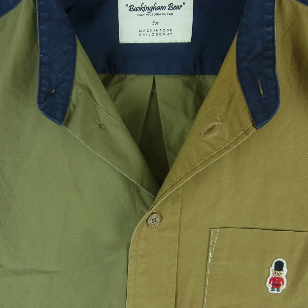 MACKINTOSH PHILOSOPHY マッキントッシュフィロソフィー H1M19-424-46 Buckingham Bear バッキンガム ベア 刺繍 長袖 シャツ カーキ系 ベージュ系 ネイビー系 38【中古】