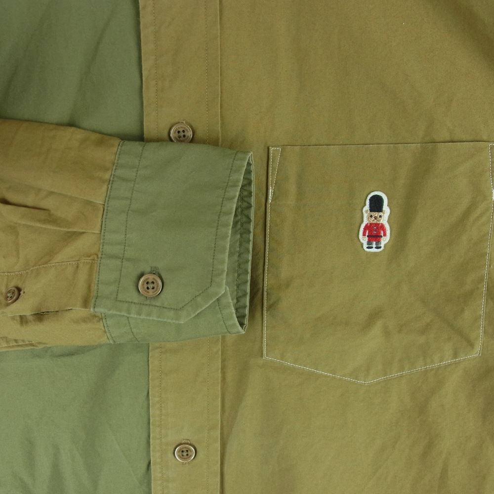 MACKINTOSH PHILOSOPHY マッキントッシュフィロソフィー H1M19-424-46 Buckingham Bear バッキンガム ベア 刺繍 長袖 シャツ カーキ系 ベージュ系 ネイビー系 38【中古】