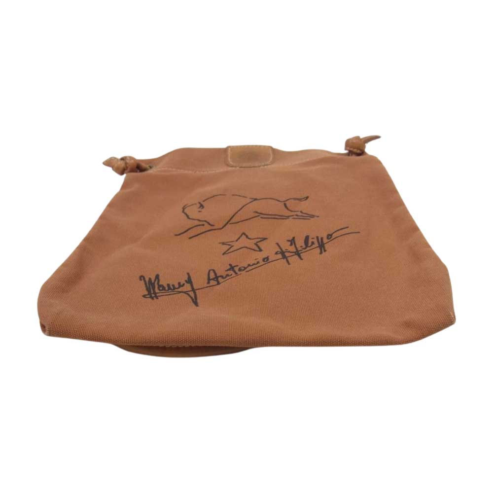 IL BISONTE イルビゾンテ コットンキャンバス レザー サインプリント ショルダーバッグ ポーチ ネックストラップ ブラウン系【中古】
