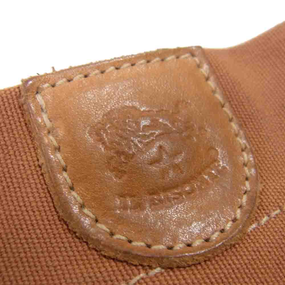 IL BISONTE イルビゾンテ コットンキャンバス レザー サインプリント ショルダーバッグ ポーチ ネックストラップ ブラウン系【中古】