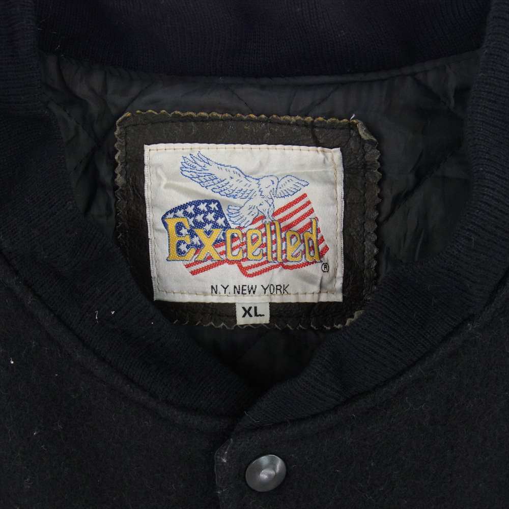 ヴィンテージ Excelled USA製 袖レザー アワード ジャケット スタジャン ブラック系 XL【中古】