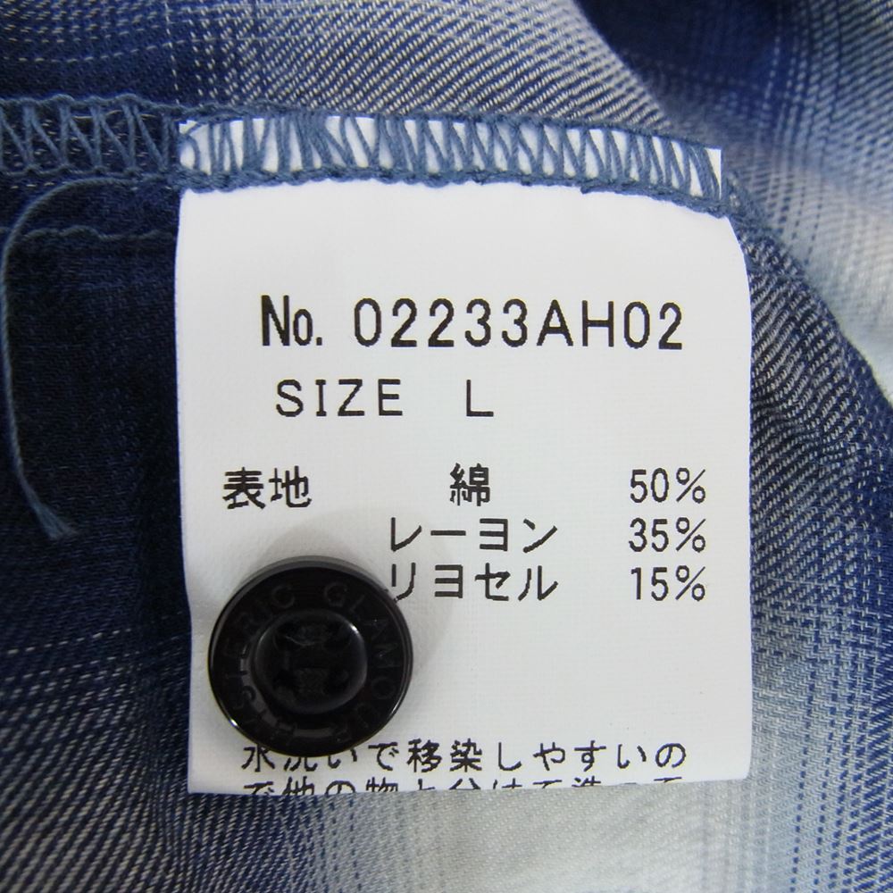 HYSTERIC GLAMOUR ヒステリックグラマー 23AW 02233AH02 SMOKING GIRL スモーキングガール オンブレチェック オープンカラー レーヨン 長袖 シャツ ブルー系 L【新古品】【未使用】【中古】