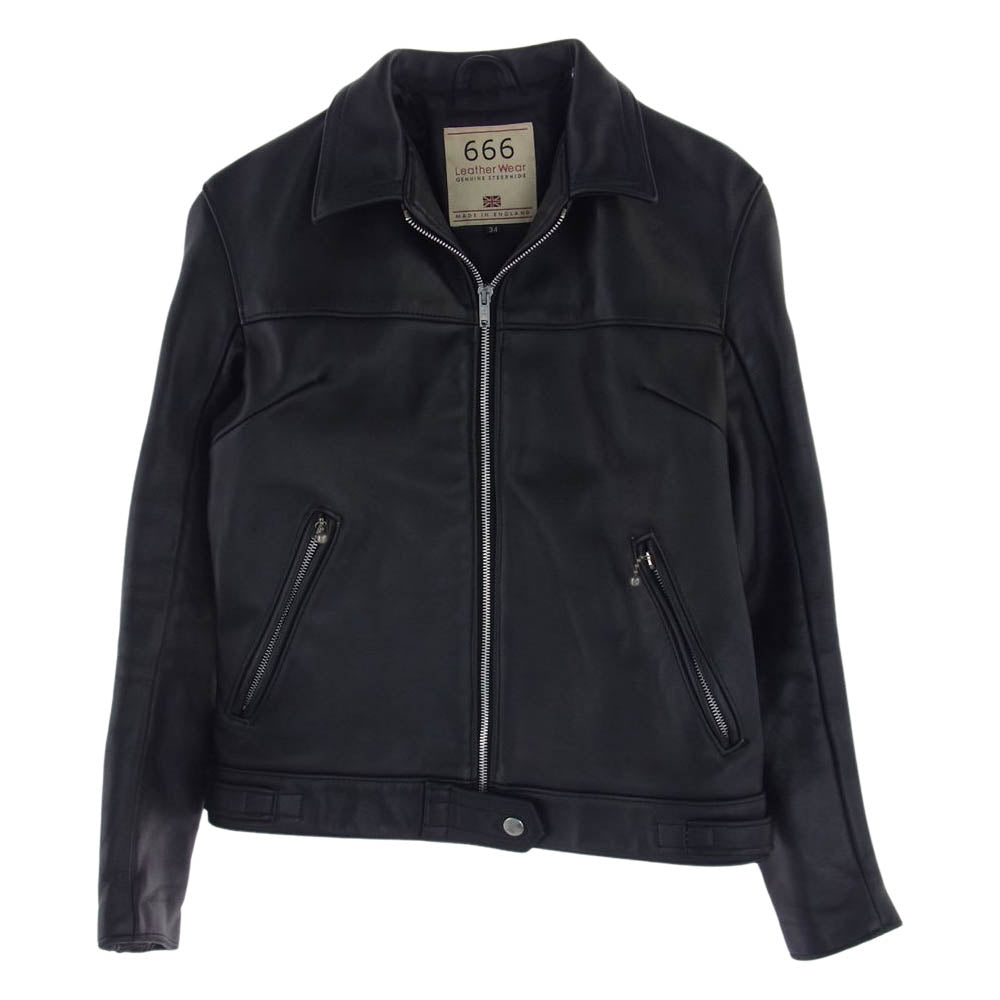 トリプルシックス 英国製 STEER HIDE ステアハイド シングル レザー ライダース ジャケット ブラック系 34【中古】