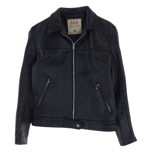 トリプルシックス 英国製 STEER HIDE ステアハイド シングル レザー ライダース ジャケット ブラック系 34【中古】