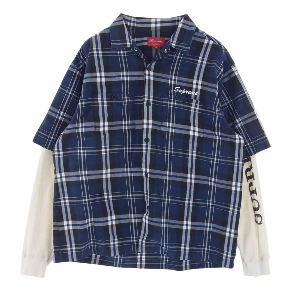 Supreme シュプリーム 21AW Thermal Work Shirt Plaid サーマル プレイド チェック 長袖 ワークシャツ ネイビー系 ブラック系 ホワイト系 M【中古】