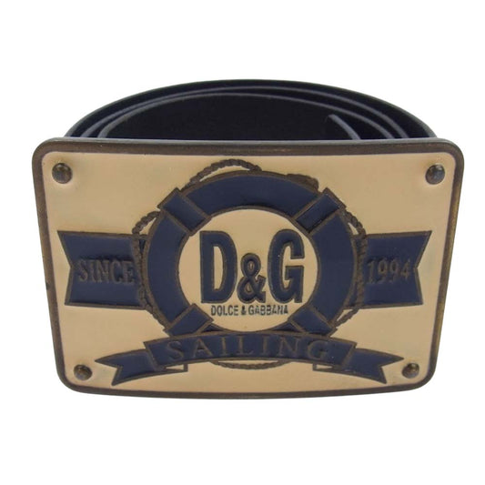 DOLCE&GABBANA ドルチェアンドガッバーナ D&G バックル レザー ベルト ブラック系 90【中古】