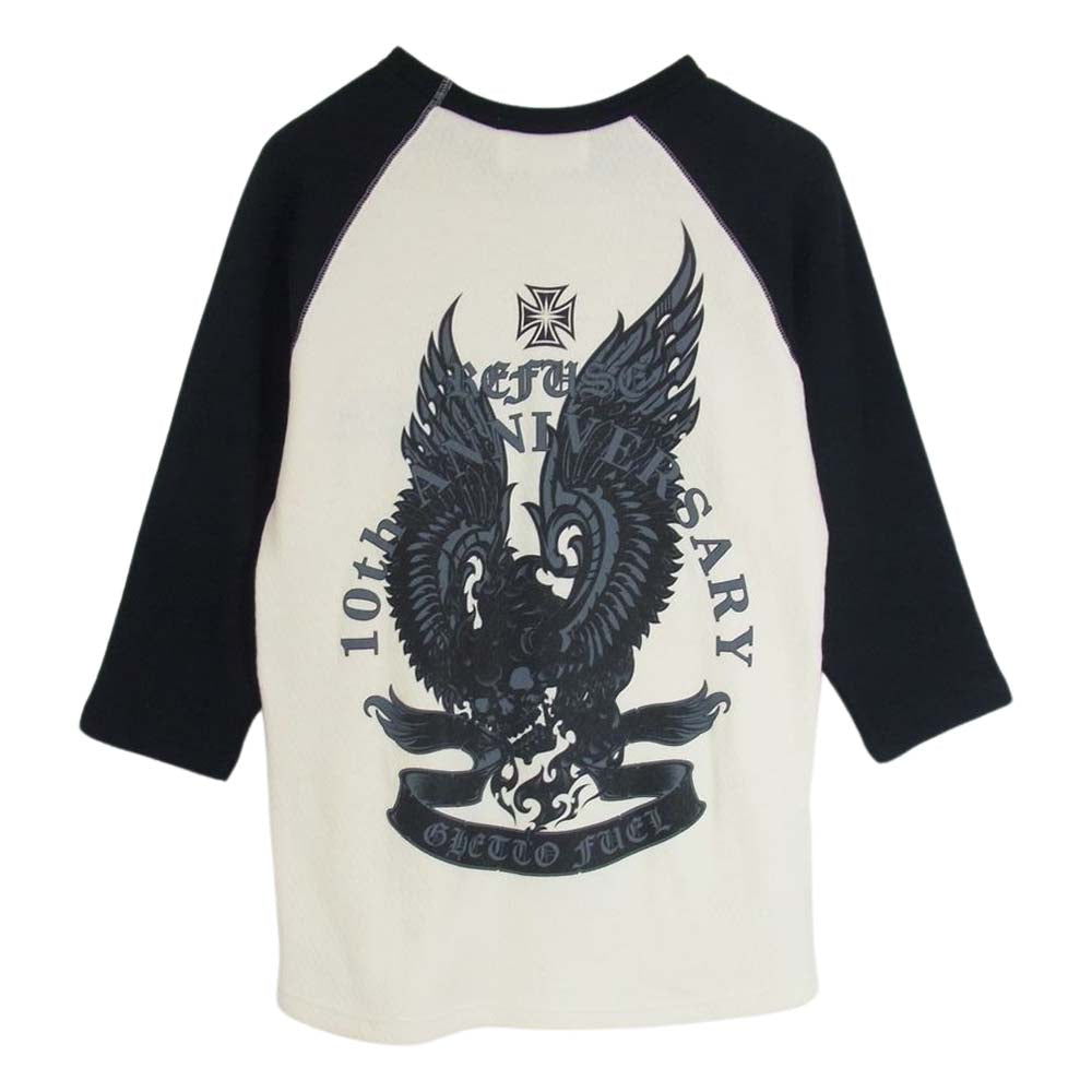 ラウドスタイルデザイン Parasite ラグラン サーマル  ロングスリーブ ロゴ バックプリント 七分袖 Tシャツ ブラック系 M【中古】