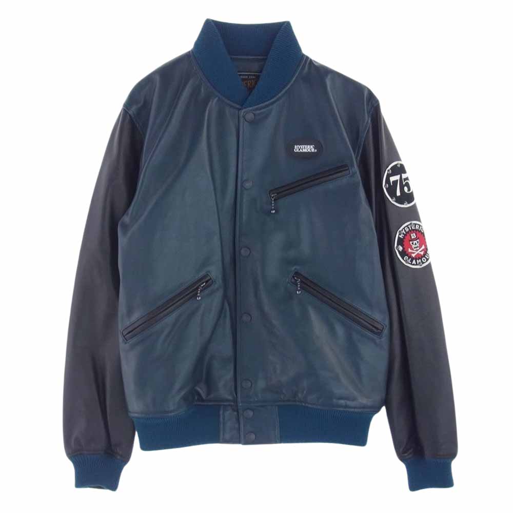 HYSTERIC GLAMOUR ヒステリックグラマー 18AW 02183LB02 ロッカーズ スタッズ ワッペン付 レザー スタジャン エメラルドグリーン系 M【中古】
