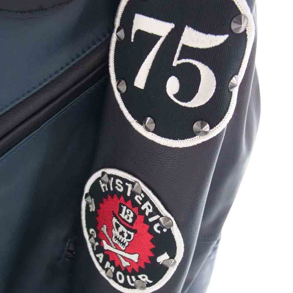 HYSTERIC GLAMOUR ヒステリックグラマー 18AW 02183LB02 ロッカーズ スタッズ ワッペン付 レザー スタジャン エメラルドグリーン系 M【中古】
