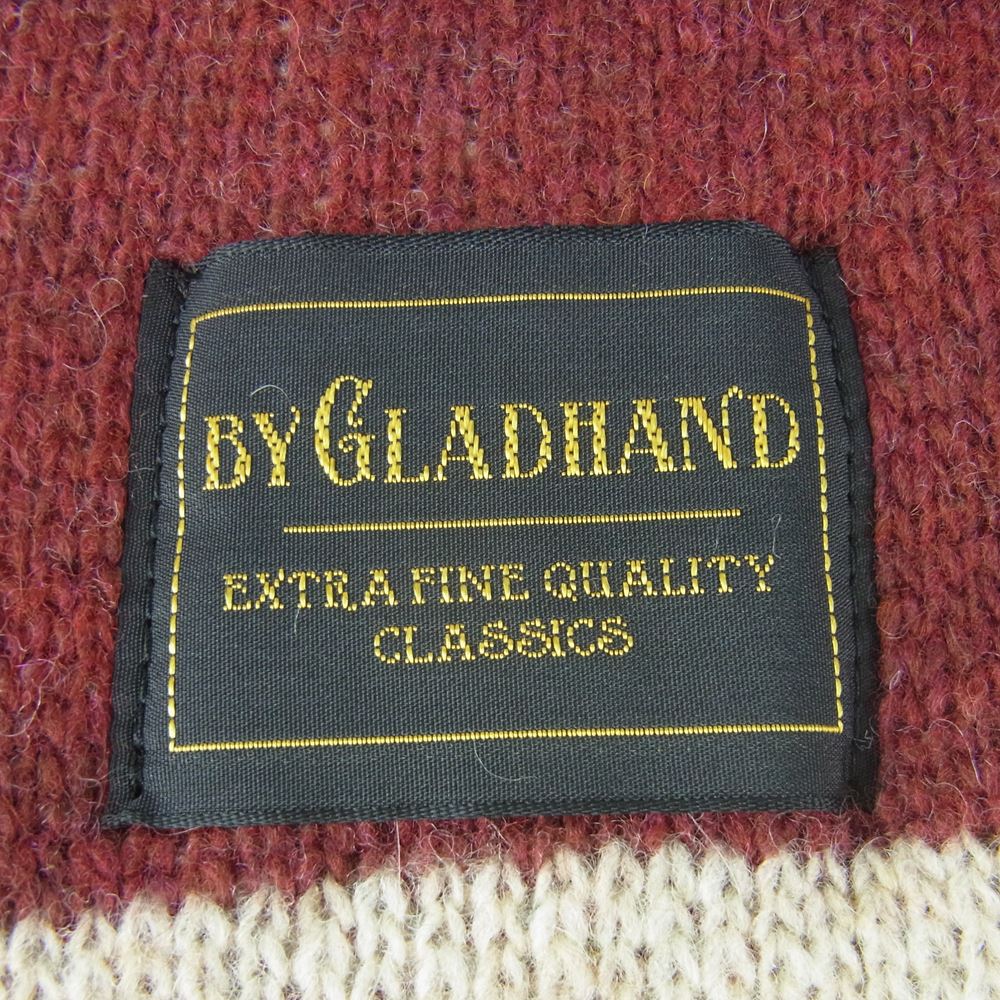 BY GLADHAND バイグラッドハンド ロゴ フリンジ マフラー ストール ベージュ系 ワインレッド系【中古】