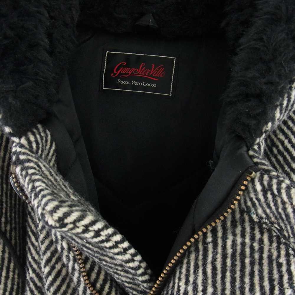 GANGSTERVILLE ギャングスタービル 21AW gsv-21-aw-08 SHARPER HERRINGBONE COAT ボア ヘリンボーン フーデッド コート ブラック系 オフホワイト系 XL【中古】