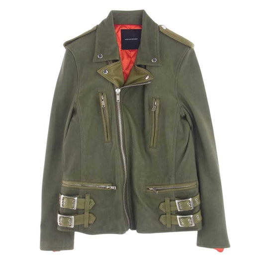 Moonage Devilment ムーンエイジデビルメント mac-0292 ラムレザー ダブル ライダース ジャケット カーキ系 48【中古】