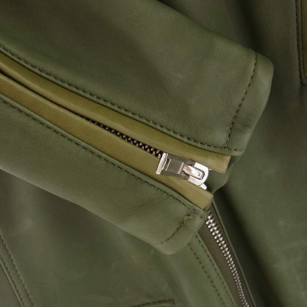 Moonage Devilment ムーンエイジデビルメント mac-0292 ラムレザー ダブル ライダース ジャケット カーキ系 48【中古】