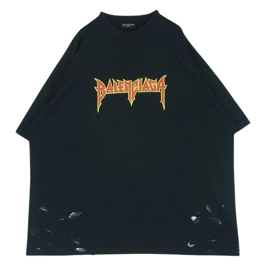 BALENCIAGA バレンシアガ 22SS 694576 TMV88 METAL LOGO CRASHED SS TEE クラッシュ加工 メタルロゴ ペンキ 半袖 Tシャツ ブラック系 5【中古】