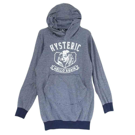 HYSTERIC GLAMOUR ヒステリックグラマー 0163CO04 ロゴ ボーダー パーカー フーディー ネイビー系 FREE【中古】