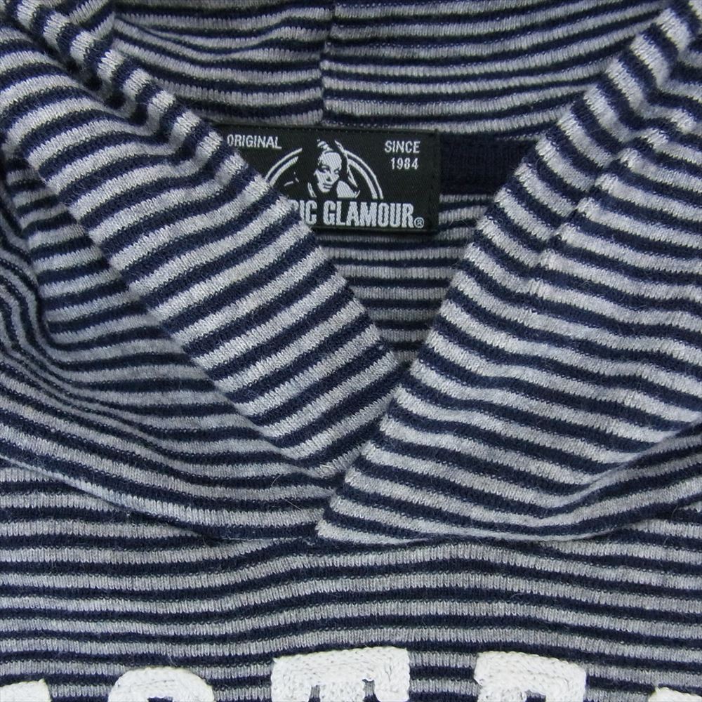 HYSTERIC GLAMOUR ヒステリックグラマー 0163CO04 ロゴ ボーダー パーカー フーディー ネイビー系 FREE【中古】
