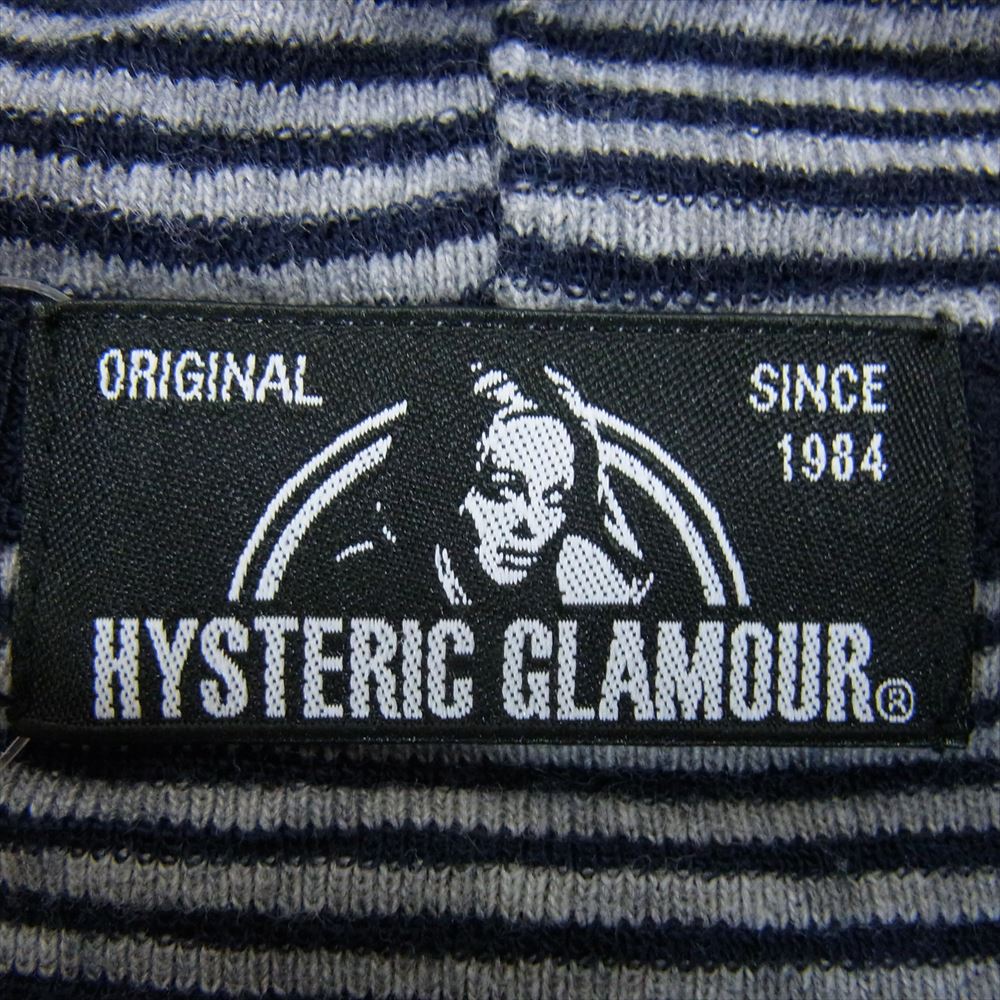 HYSTERIC GLAMOUR ヒステリックグラマー 0163CO04 ロゴ ボーダー パーカー フーディー ネイビー系 FREE【中古】