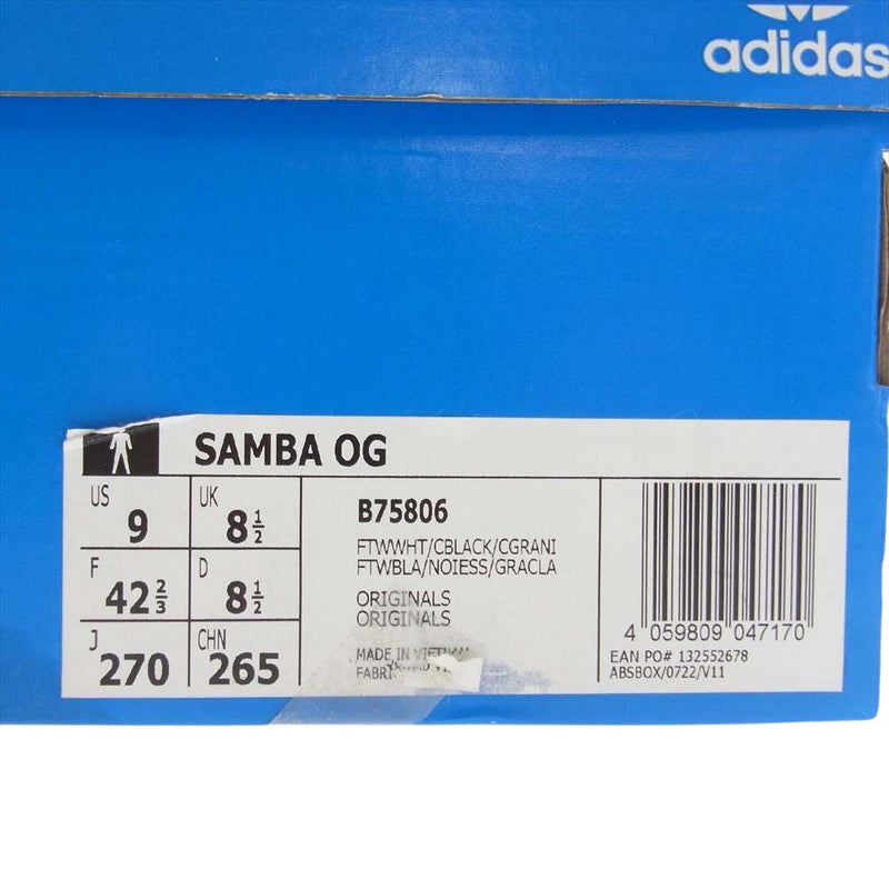 adidas アディダス B75806 SAMBA OG FOOTWEAR WHITE CORE BLACK サンバ フットウェア ホワイト コアブラック テラス スニーカー ホワイト系 27cm【新古品】【未使用】【中古】