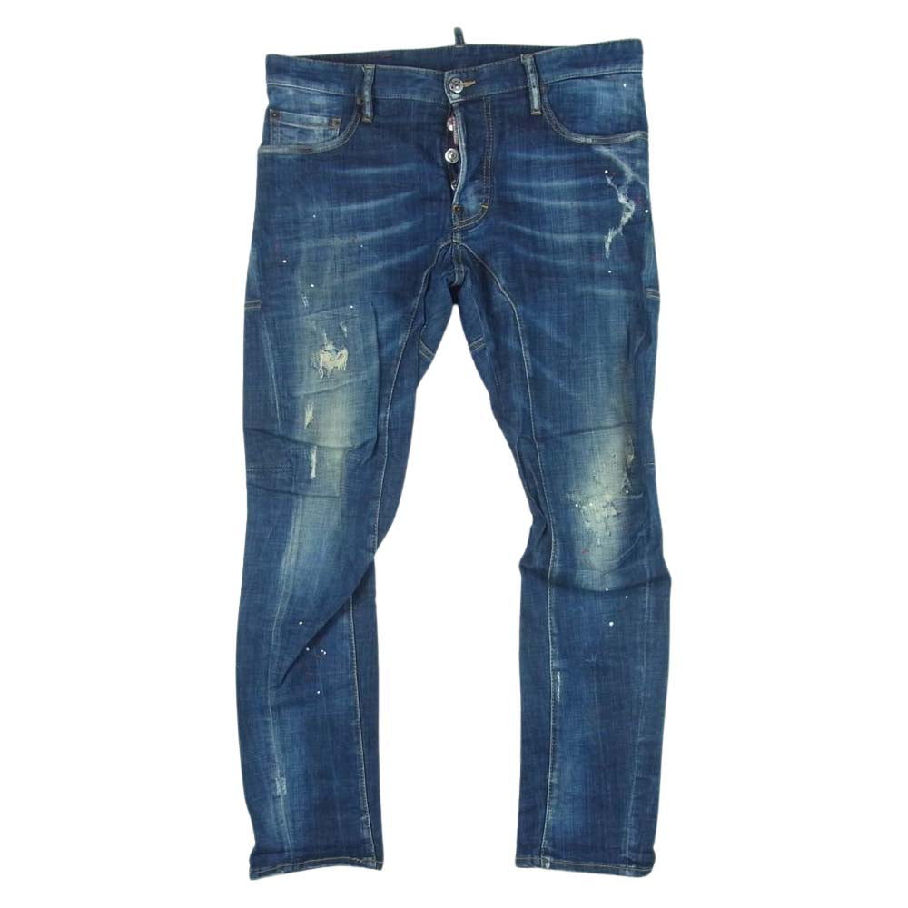 DSQUARED2 ディースクエアード S74LB0414 tidy biker jean バイカー ジーンズ デニム パンツ ペンキ加工 ペイント ダメージ クラッシュ加工 インディゴブルー系 48【中古】