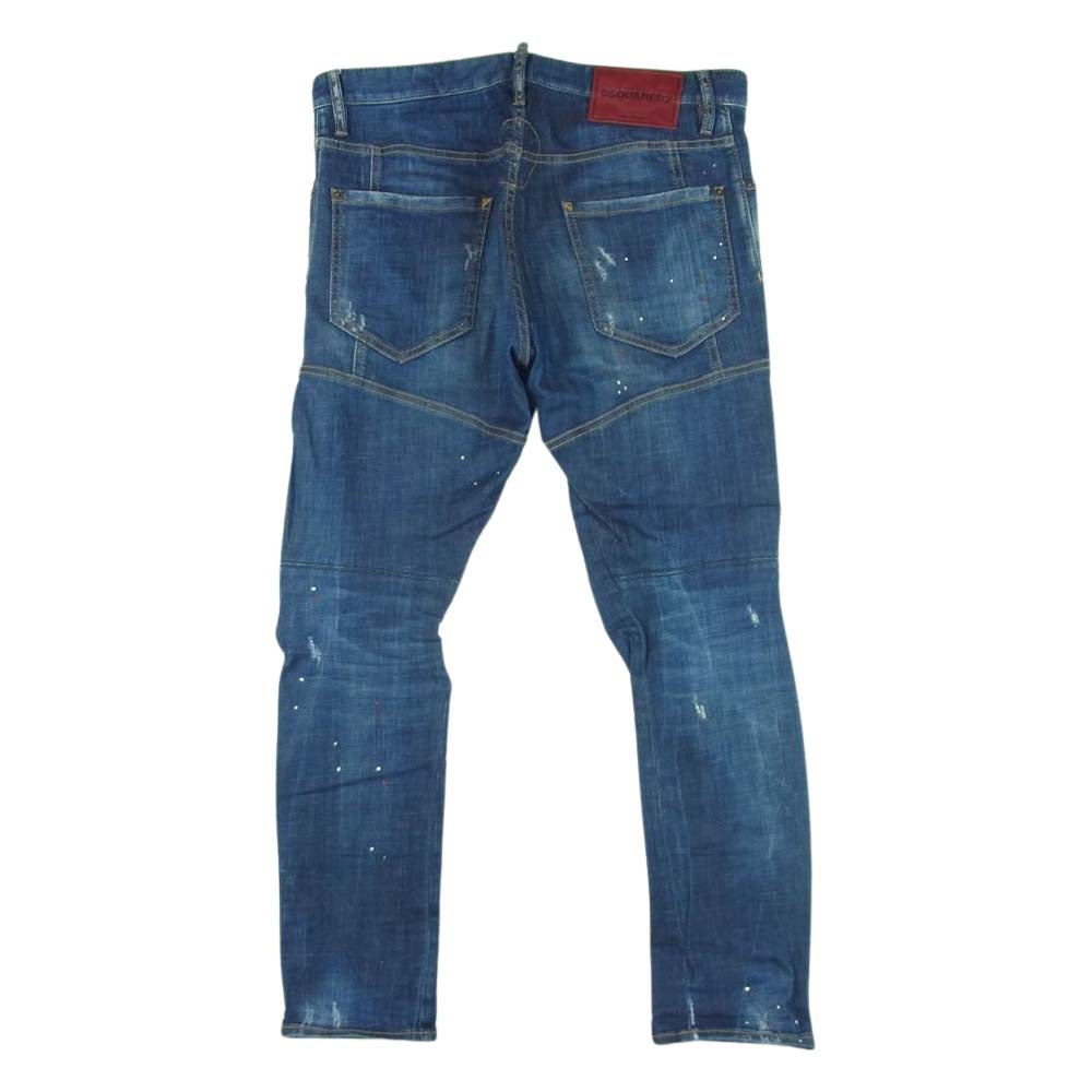 DSQUARED2 ディースクエアード S74LB0414 tidy biker jean バイカー ジーンズ デニム パンツ ペンキ加工 ペイント ダメージ クラッシュ加工 インディゴブルー系 48【中古】