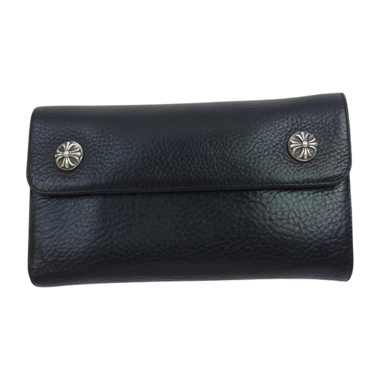 CHROME HEARTS クロムハーツ（原本無） WAVE WALLET ウェーブ ウォレット クロス ボタン ブラック系【中古】