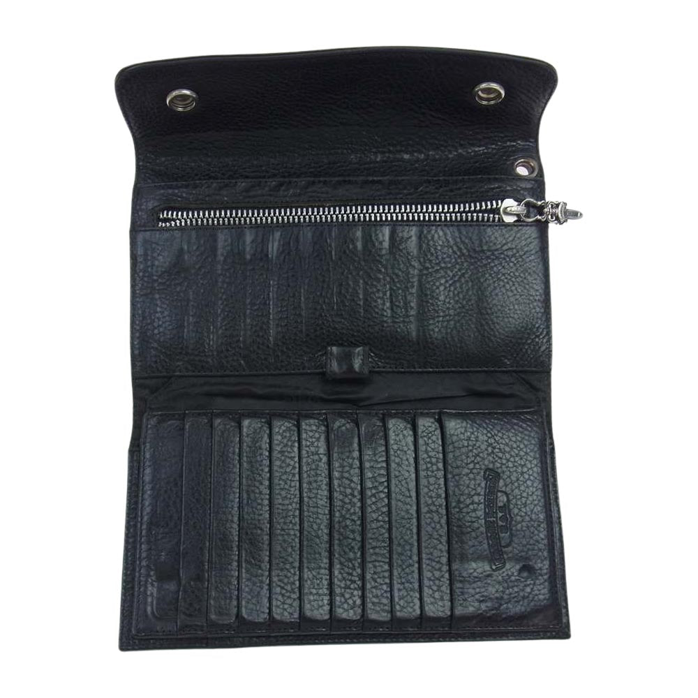 CHROME HEARTS クロムハーツ（原本無） WAVE WALLET ウェーブ ウォレット クロス ボタン ブラック系【中古】