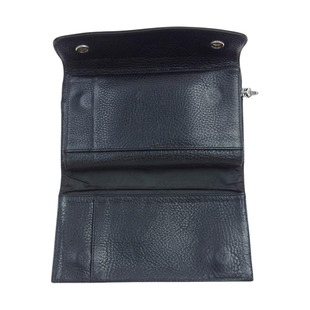 CHROME HEARTS クロムハーツ（原本無） WAVE WALLET ウェーブ ウォレット クロス ボタン ブラック系【中古】