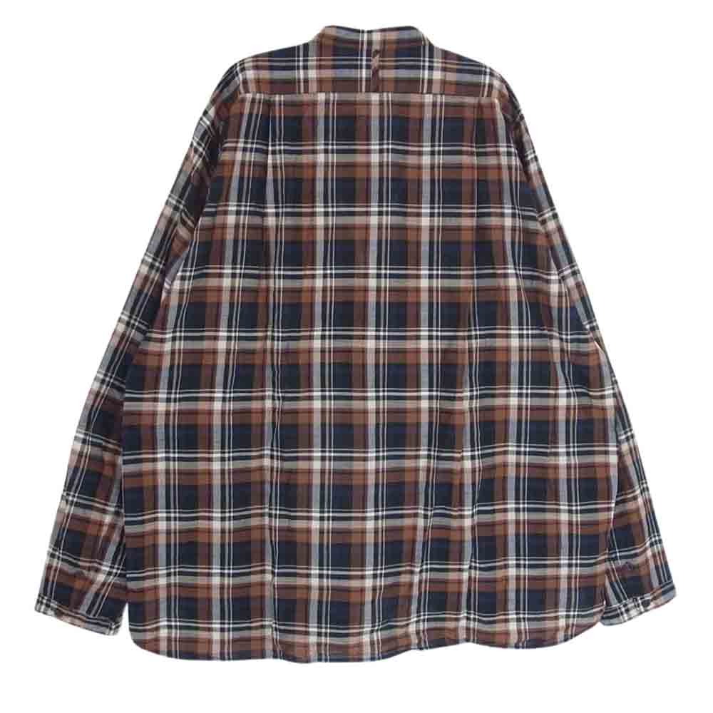 スタイルクラフト ワードローブ スタンドカラー チェック 長袖シャツ ブラウン ブラウン系 II【中古】